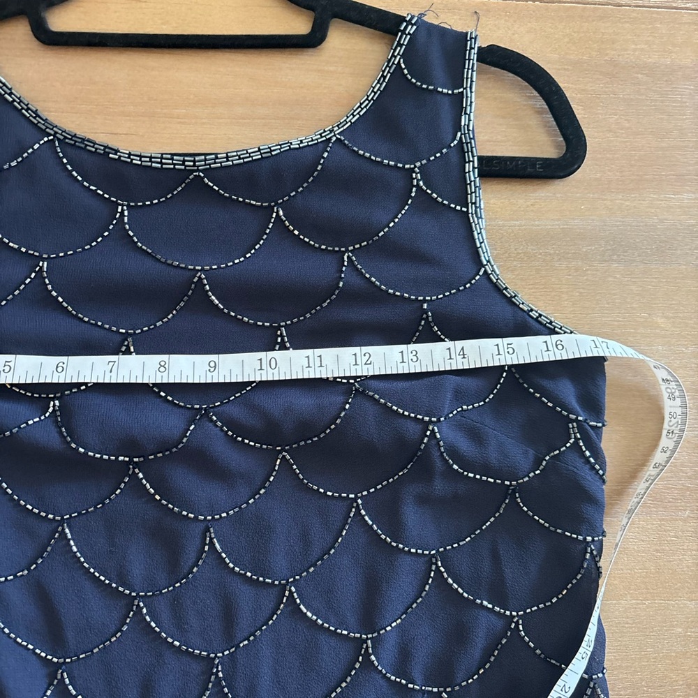 Adrianna Papell Navy Blue with Black Scalloped Bead Drop Waist 1920s Mini - Picture 7 of 11